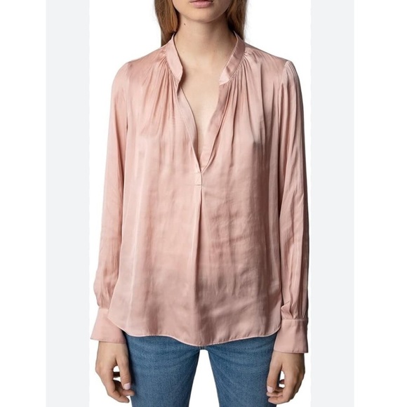 Zadig & Voltaire Pink Tink Satin Long Sleeve Blouse Size Small - Picture 1 of 13